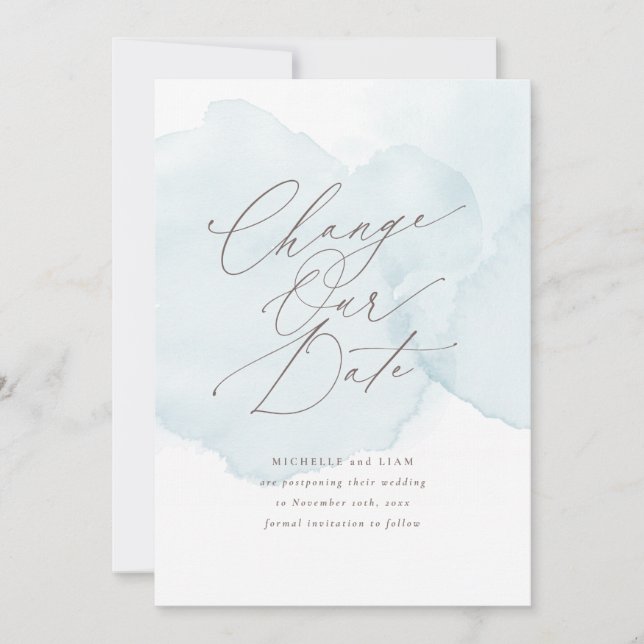 Soft Watercolor Wash Postponement Change the Date Announcement (Front)