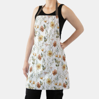 Soft Watercolor Wildflower Botanical Boho Pattern Apron
