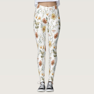Soft Watercolor Wildflower Botanical Boho Pattern Leggings