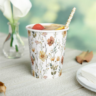 Soft Watercolor Wildflower Botanical Boho Pattern Paper Cups