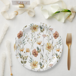 Soft Watercolor Wildflower Botanical Boho Pattern Paper Plates