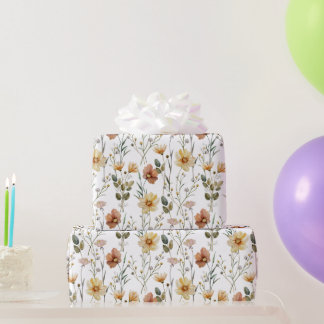 Soft Watercolor Wildflower Botanical Boho Pattern Wrapping Paper