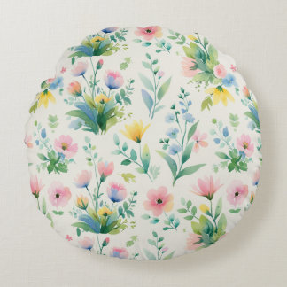 soft watercolor windflowers round pillow
