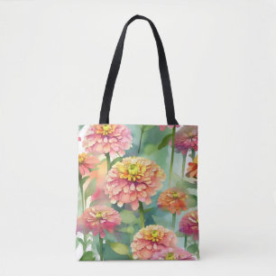 Soft Watercolor Zinnia Floral Tote Bag