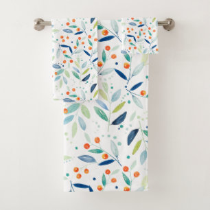 Soft Watercolors Botanical pattern Illustration Bath Towel Set