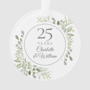 Soft Watercolour Leaves 25th Anniversary Ornament