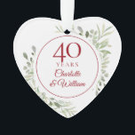 Soft Watercolour Leaves 40th Anniversary Ornament<br><div class="desc">Featuring delicate soft watercolour leaves,  this chic botanical 40th wedding anniversary design can be personalised with your special forty-anniversary information in elegant ruby text. Designed by Thisisnotme©</div>