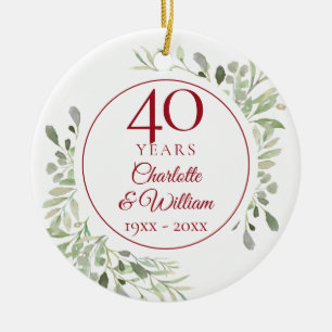 Soft Watercolour Leaves 40th Anniversary Photo Ceramic Ornament