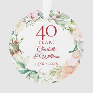 Soft Watercolour Leaves 40th Anniversary Photo Ornament