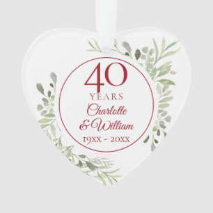 Soft Watercolour Leaves 40th Anniversary Photo Ornament