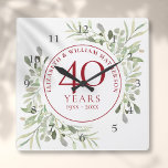 Soft Watercolour Leaves 40th Anniversary Square Wall Clock<br><div class="desc">Featuring delicate soft watercolour leaves,  this chic botanical 40th wedding anniversary design can be personalised with your special anniversary information in elegant ruby red text. Designed by Thisisnotme©</div>