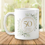Soft Watercolour Leaves 50th Anniversary Coffee Mug<br><div class="desc">Featuring delicate soft watercolour leaves,  this chic botanical 50th wedding anniversary design can be personalised with your special fiftieth-anniversary information in elegant gold text. Designed by Thisisnotme©</div>