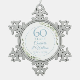 Soft Watercolour Leaves 60th Anniversary Snowflake Pewter Christmas Ornament