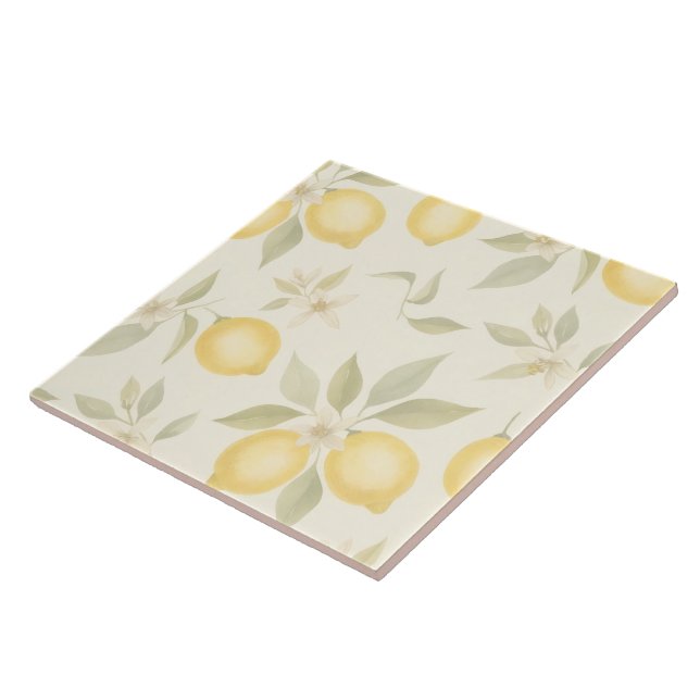 Soft Watercolour Lemon Botanical Pattern  Ceramic Tile (Side)