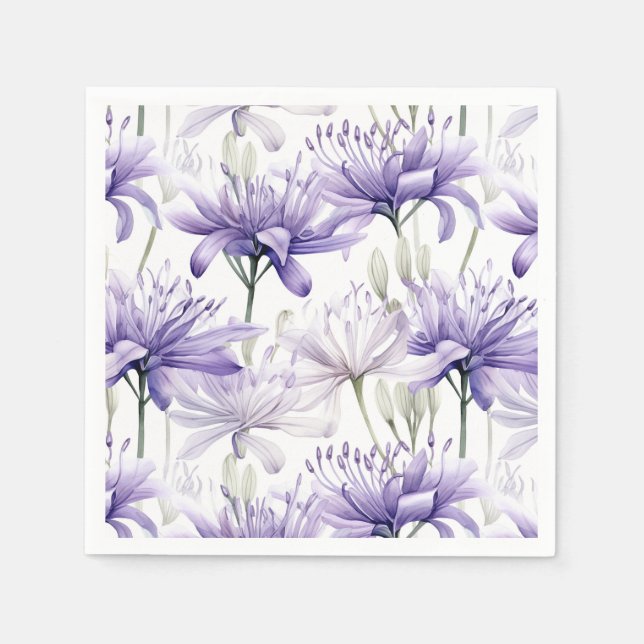 Soft Watercolour Purple Floral Patterned Napkins (Front)