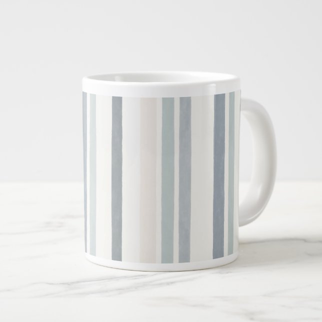 Soft Watercolour Vertical Stripe Pattern in Blue  Giant Coffee Mug (Front Right)