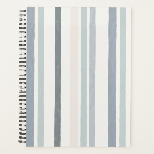 Soft Watercolour Vertical Stripe Pattern in Blue  Planner (Front)