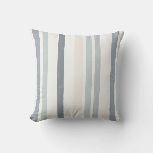 Soft Watercolour Vertical Stripe Pattern in Blue  Throw Pillow (Front)