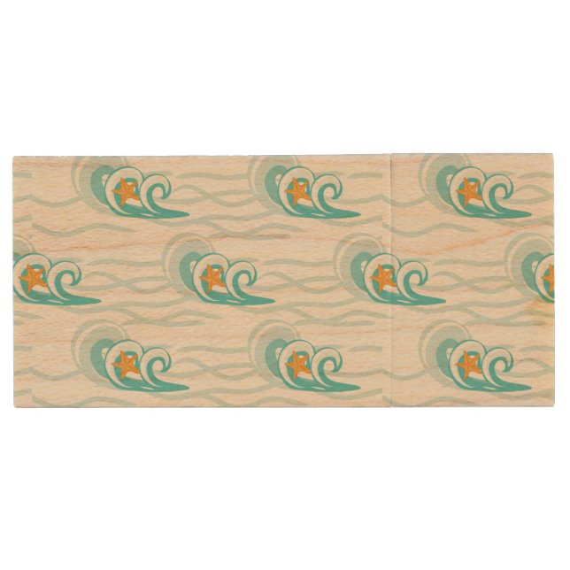 Soft Waves Pattern Wood Flash Drive (Front)