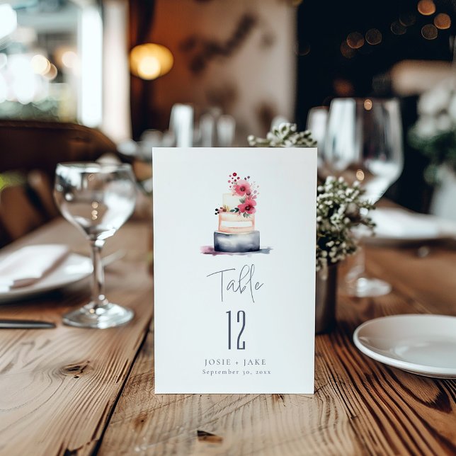 Soft wedding cake Table Number Seating Chart (Watercolor Wedding Cake Table Number card.)