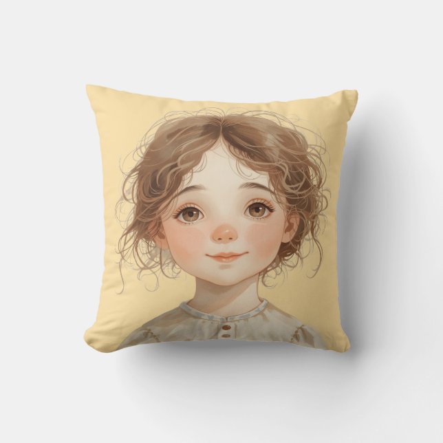 Soft Whimsy Portrait – The KindOnes Gentle Art Throw Pillow (Front)