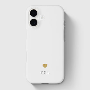 Soft White and Gold Heart Custom Monogram iPhone 17 Case