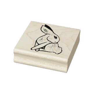 Soft White Bunny Rabbit Illustration Rubber Stamp
