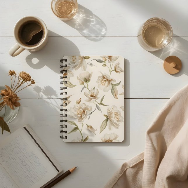 Soft White Camellia Floral Pattern Notebook (Creator Uploaded)