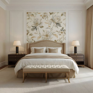 Soft White Camellia Floral Pattern Wallpaper