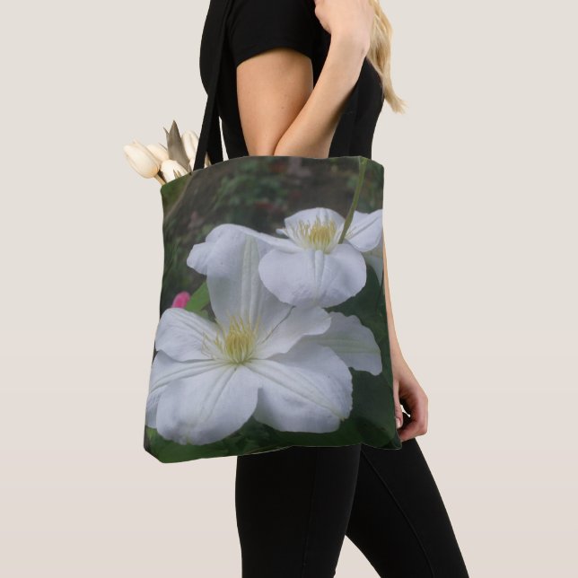 Soft White Clematis Flower Pair  Tote Bag (Close Up)
