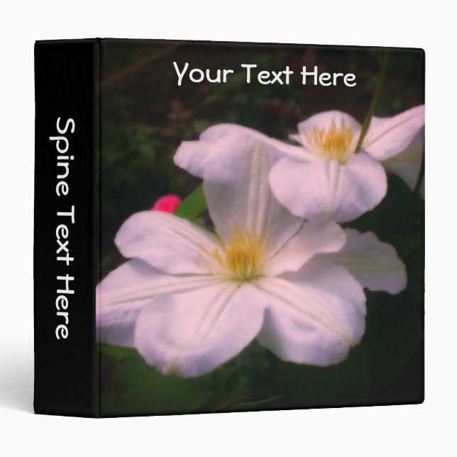 Soft White Clematis Flowers Personalized 3 Ring Binder (Front/Spine)