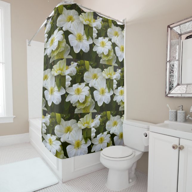 Soft White Clematis Shower Curtain (In Situ)