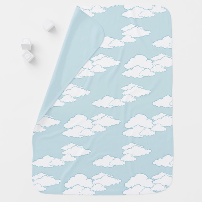 Soft, white clouds drift across a serene aqua sky baby blanket (In Situ)