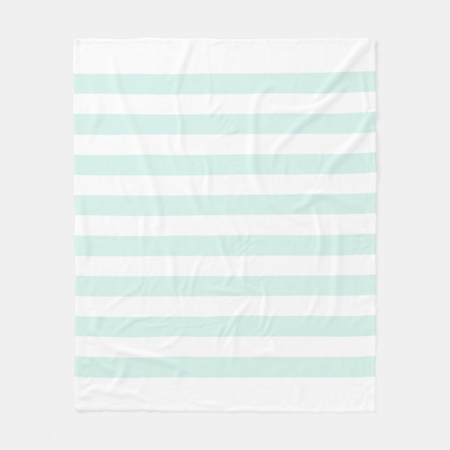 Soft White & Cyan Green Pastel Lines Pattern Fleece Blanket (Front)