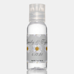 Soft White Daisy and Gray Wedding favor Hand Sanitizer