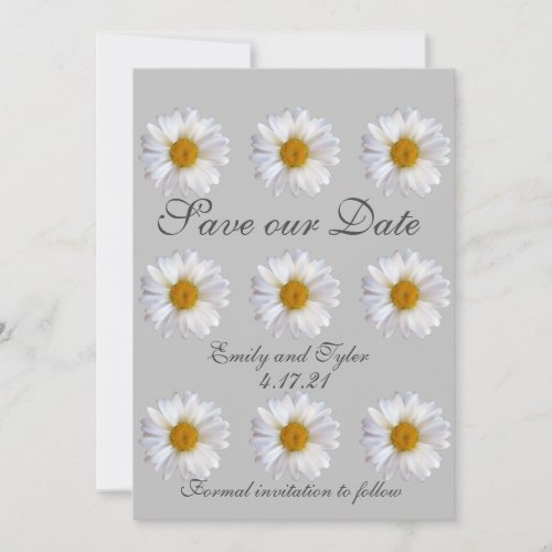 Soft White Daisy on Gray Save the Date Personalize