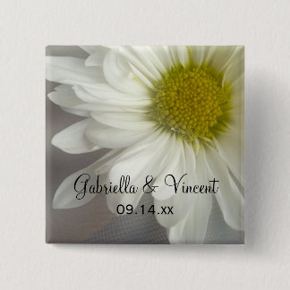 Soft White Daisy on Gray Wedding Button