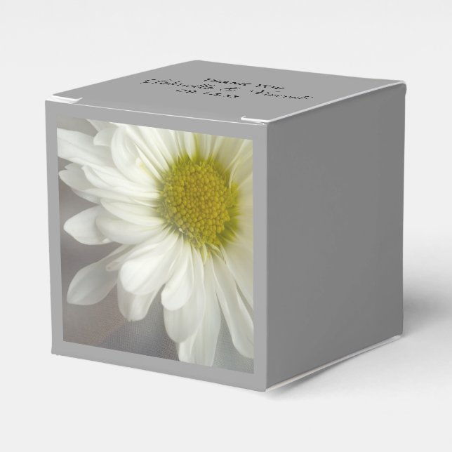 Soft White Daisy on Gray Wedding Favor Boxes (Front Side)