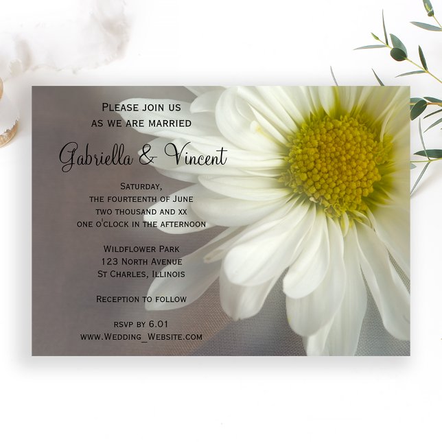 Soft White Daisy on Gray Wedding Invitation (Creator Uploaded)