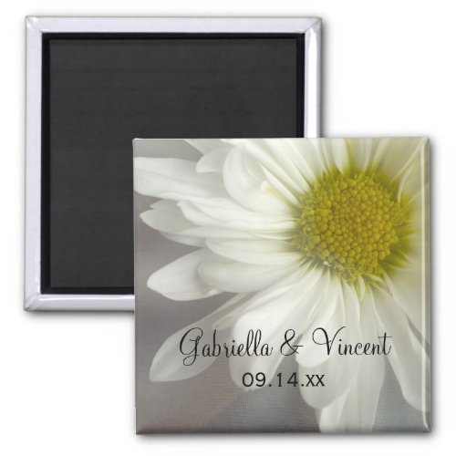 Soft White Daisy on Gray Wedding Magnet