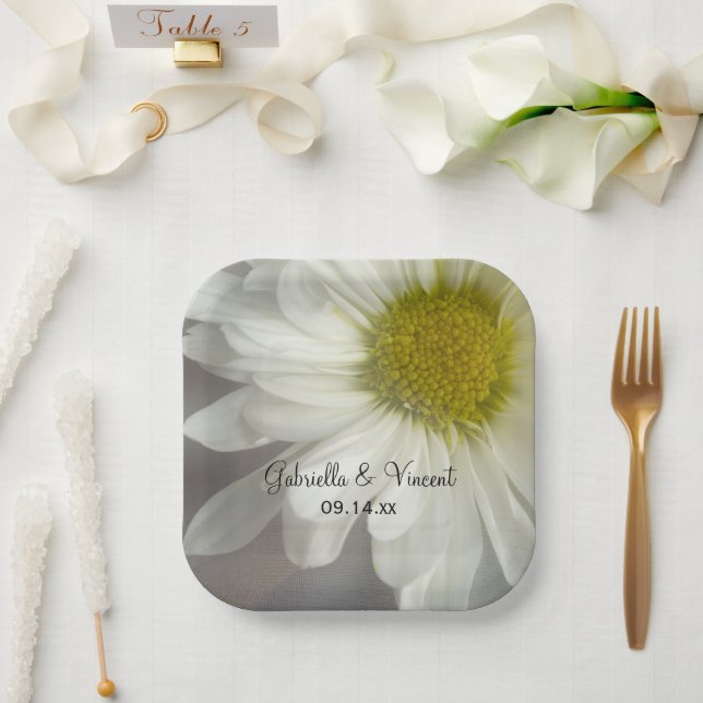 Soft White Daisy on Gray Wedding Paper Plates (Wedding)