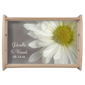 Soft White Daisy on Gray Wedding Serving Tray