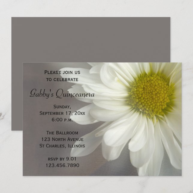 Soft White Daisy Quinceanera Invitation (Front/Back)