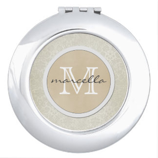 Soft White Damasks Pattern Monogram Mirror For Makeup