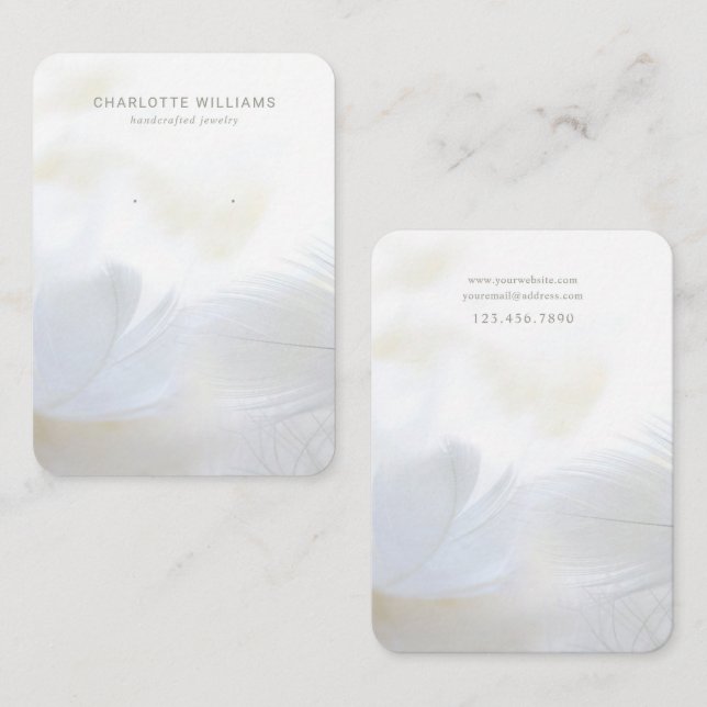 Soft White Feather Jewelry Display Card (Front/Back)
