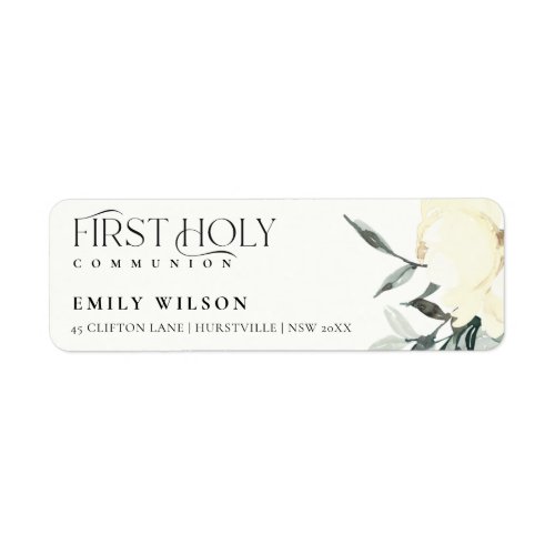 SOFT WHITE FLORAL FIRST HOLY COMMUNION ADDRESS LABEL