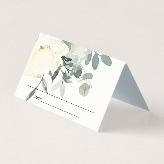 SOFT WHITE FLORAL FIRST HOLY COMMUNION PLACE CARD (Front)