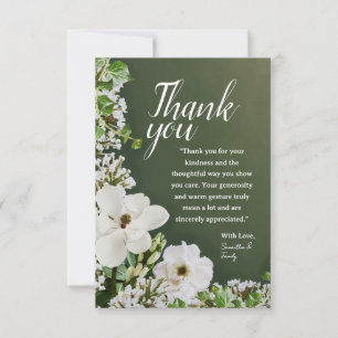 Soft White Floral Green Thank You Card