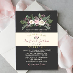Soft White Floral Monogram Wedding Invitation Belly Band