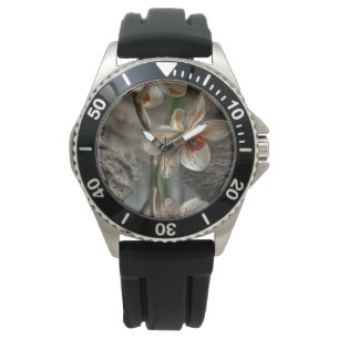 Soft White Floral on Misty Grey Sport Watch